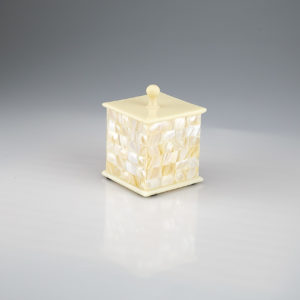 Cotton Bud Holder in Yellow White Mother Of Pearl