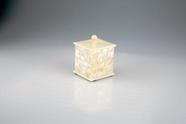 Cotton Bud Holder in Yellow White Mother Of Pearl