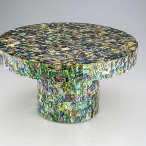 Round Cake Stand in Green Abalone Mother Of Pearl