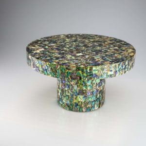 Round Cake Stand In Green Abalone Mother Of Pearl