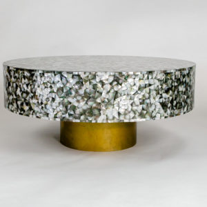 Drum Coffee Table IN Blacklip Mother Of Pearl with a Silver colour base