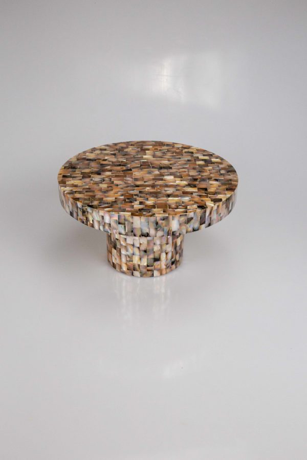 Round Cake Stand in Pink abalone Mother of Pearl