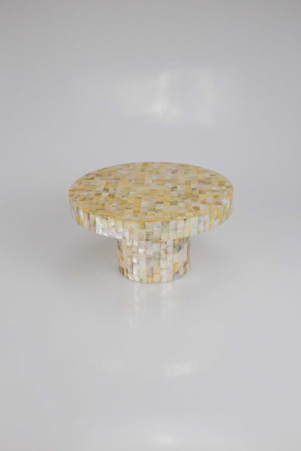 Round Cake Stand in Golden Mother of Pearl